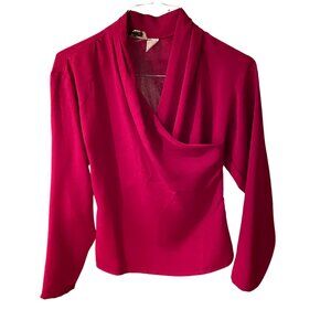 Vintage Oleg Cassini Red Crossover Blouse | Size 6 | Draped Top
